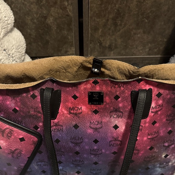 MCM Pink/Purple Galaxy Viseto Gradient Logo Coated Canvas Tote with Black Handle - Picture 11 of 14